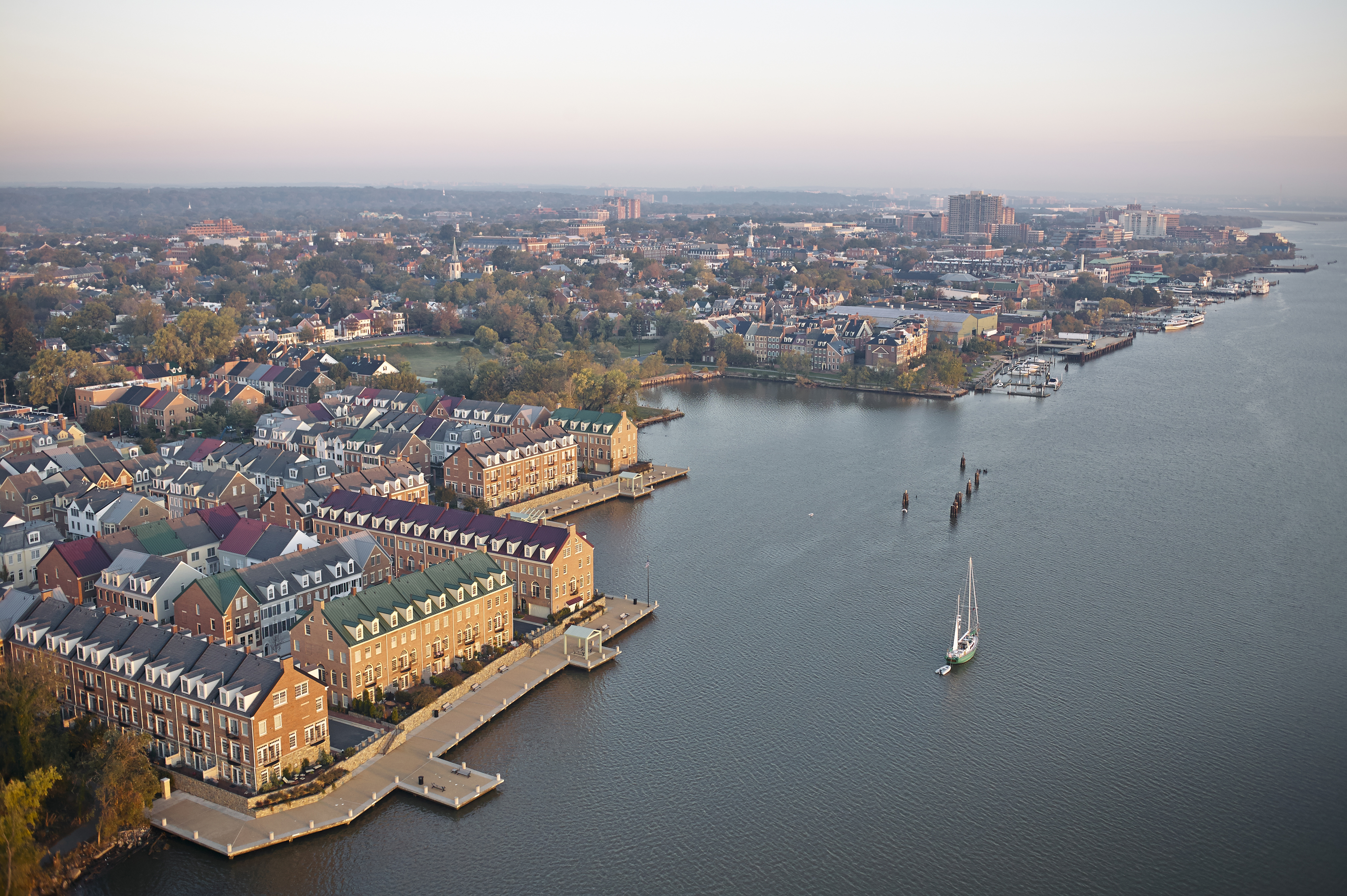 Aerial view of Old Town Alexandria from the Potomac River